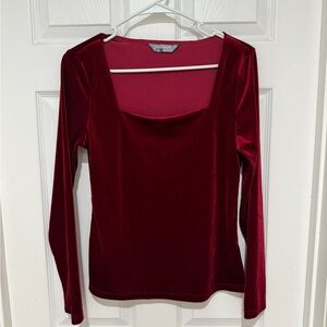 Allegra K Velvet Long Sleeve Blouse in Deep Red size M